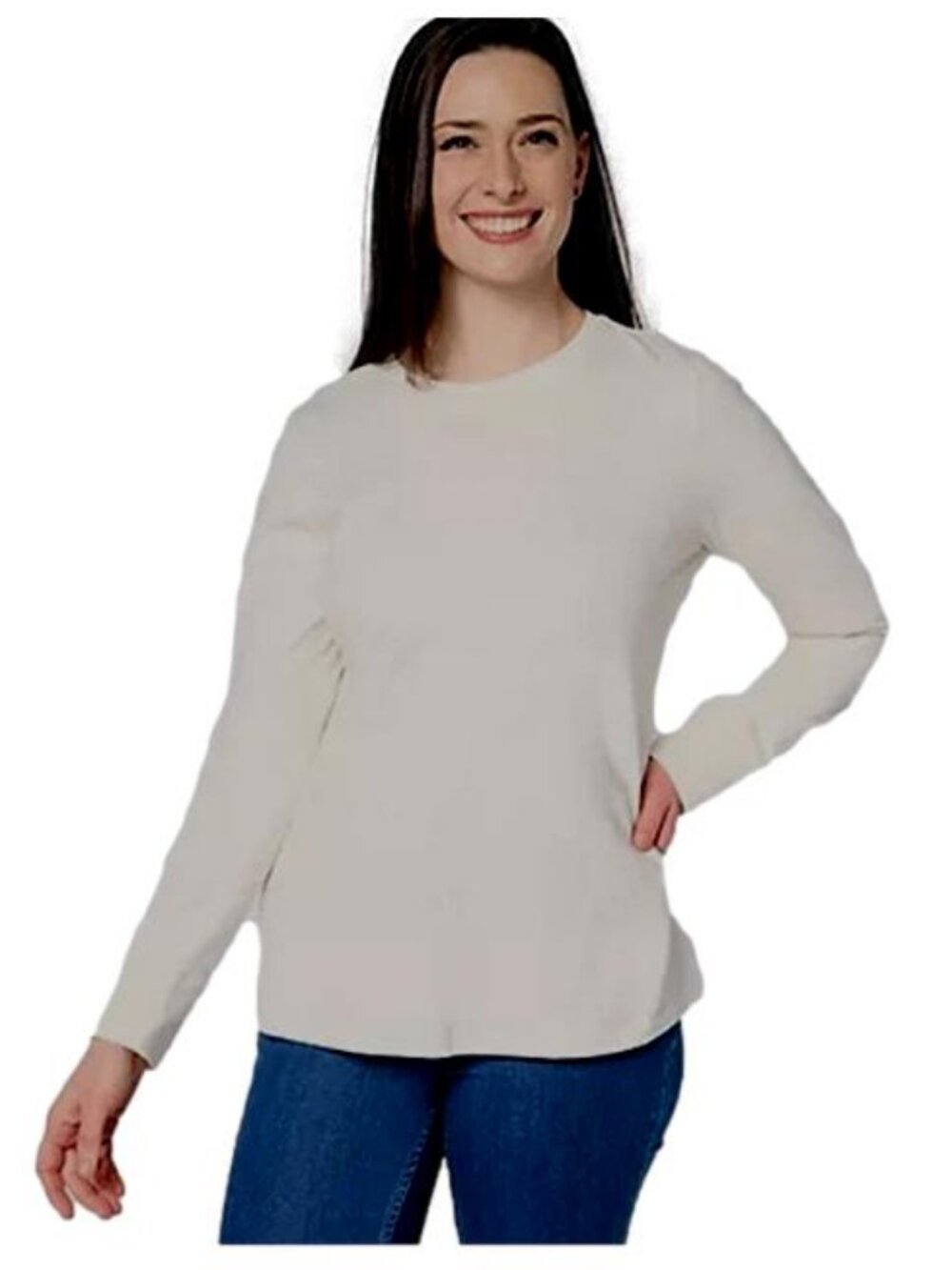 Denim & Co. Adaptive Essentials Perfect Jersey Crew Tunic Natural Cream NWT XS
